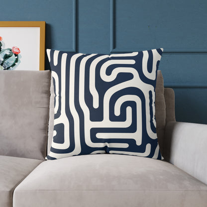 Labyrinth – Navy - Square Poly Canvas Pillow