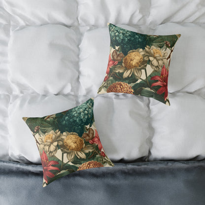 Heritage Garden Bloom - Square Poly Canvas Pillow