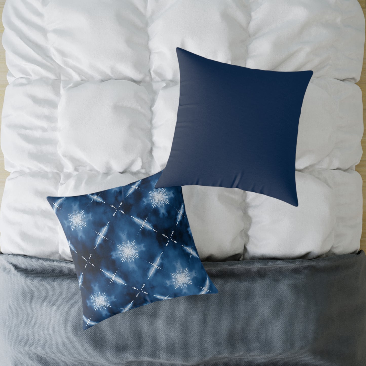 Midnight Aegean Shibori - Square Poly Canvas Pillow