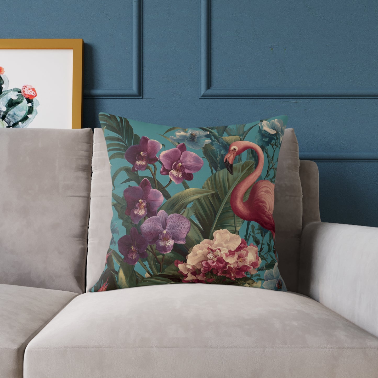 Tropic Orchid Flamingo - Square Poly Canvas Pillow