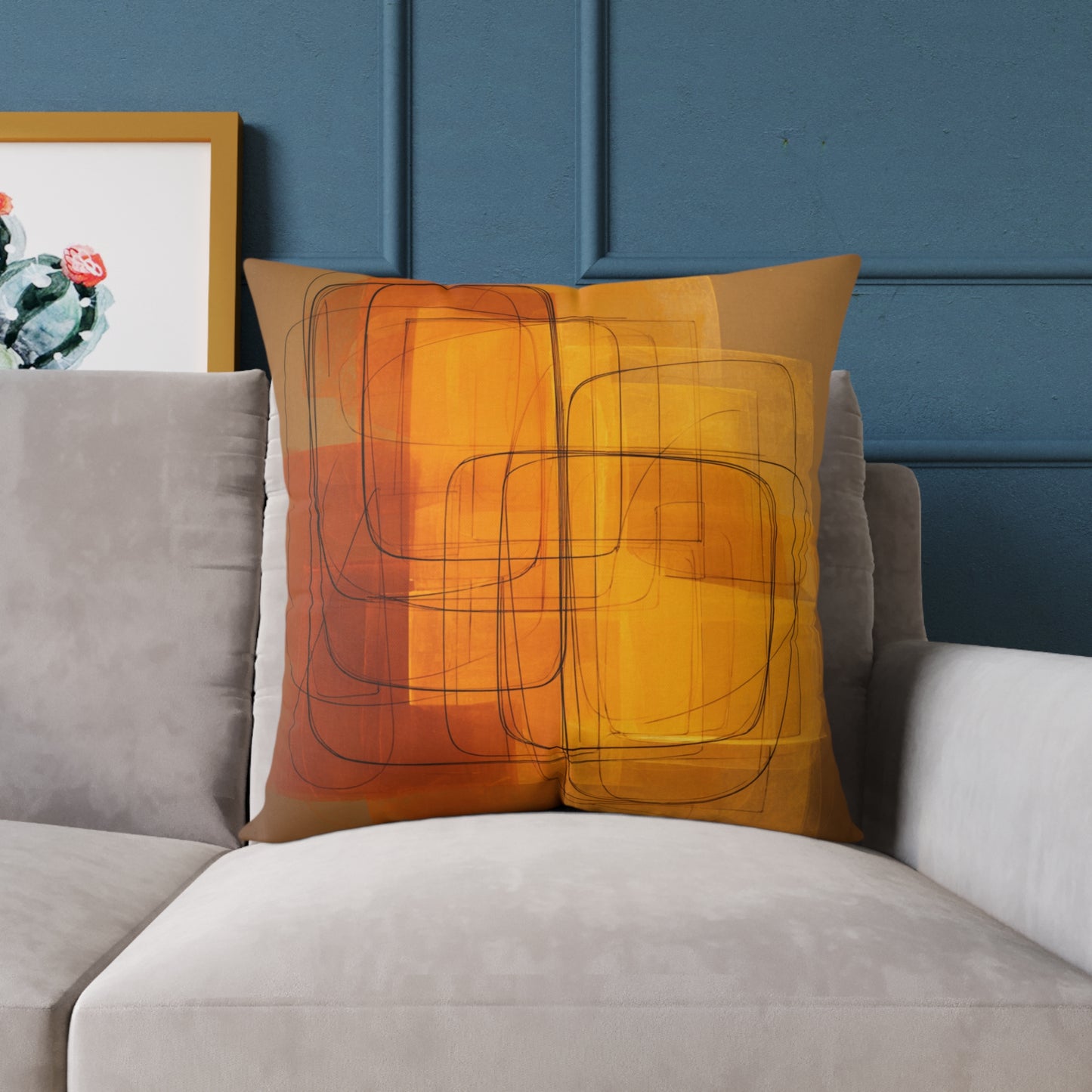 Golden Frame Drift - Square Poly Canvas Pillow