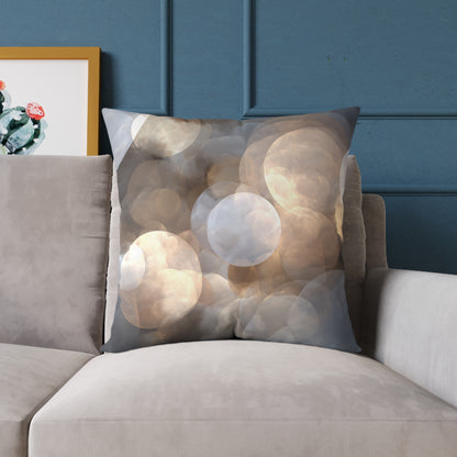 Silver Glow Bokeh - Square Poly Canvas Pillow