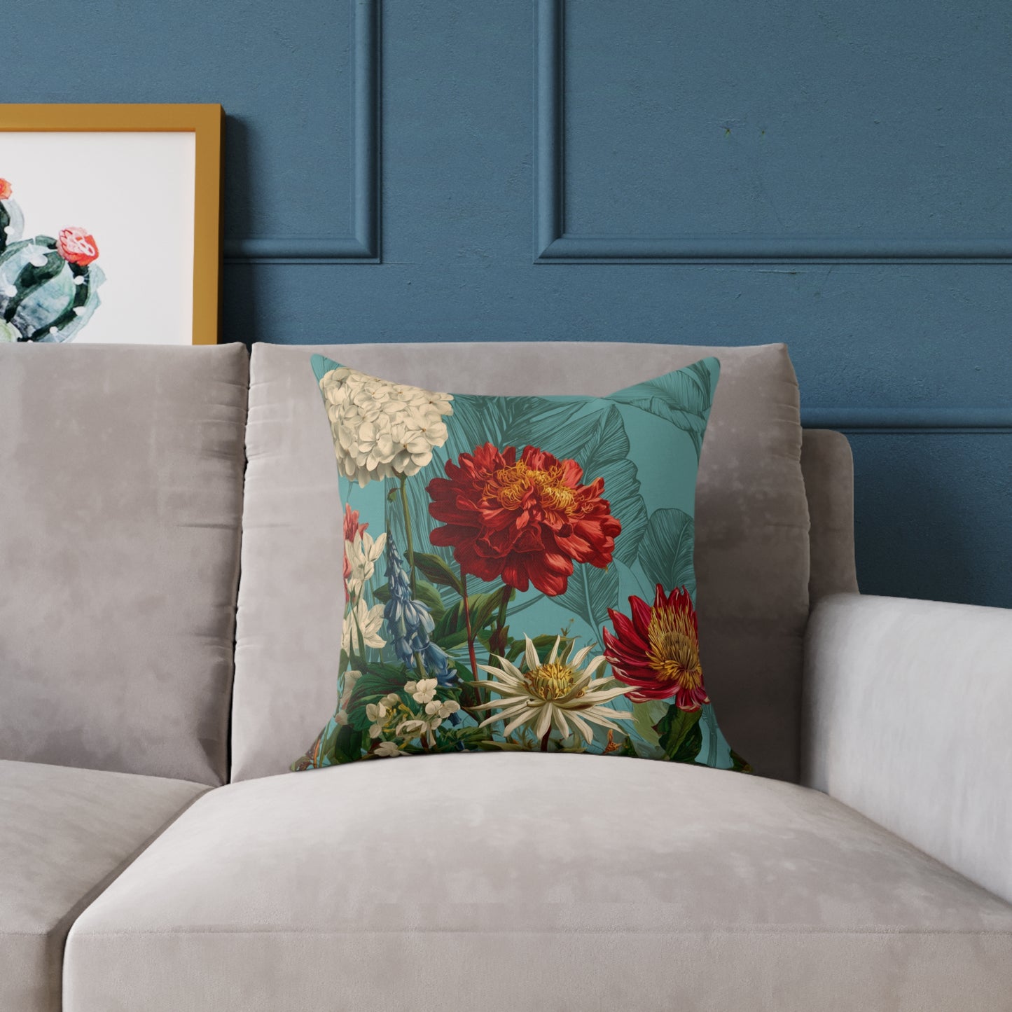 Teal Bloom Harmony - Square Poly Canvas Pillow