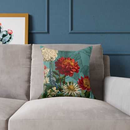 Teal Bloom Harmony - Square Poly Canvas Pillow