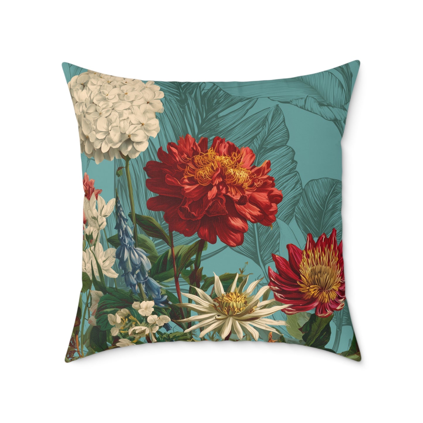 Teal Bloom Harmony - Square Poly Canvas Pillow