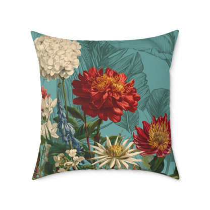Teal Bloom Harmony - Square Poly Canvas Pillow