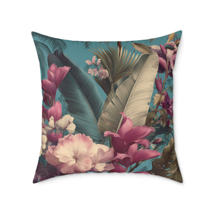 Jade Bloom Reverie - Square Poly Canvas Pillow