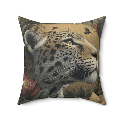 Golden Leopard Majesty - Faux Suede Square Pillow