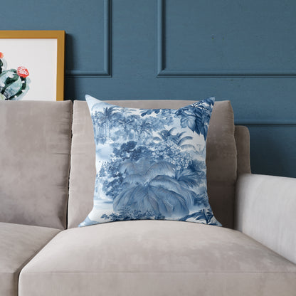 Blue Coastal Toile Garden - Square Poly Canvas Pillow