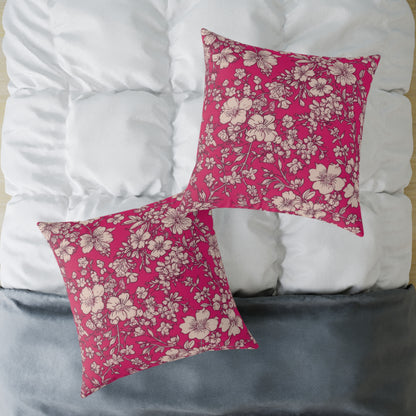 Fuchsia Garden Bloom - Square Poly Canvas Pillow