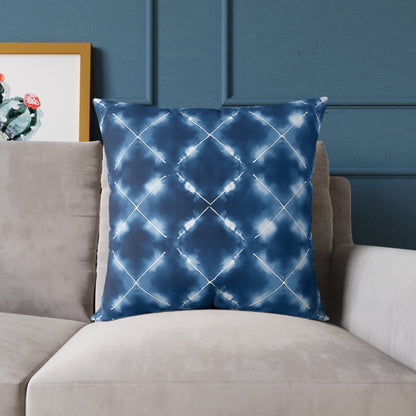 Aegean Ripple Shibori - Square Poly Canvas Pillow