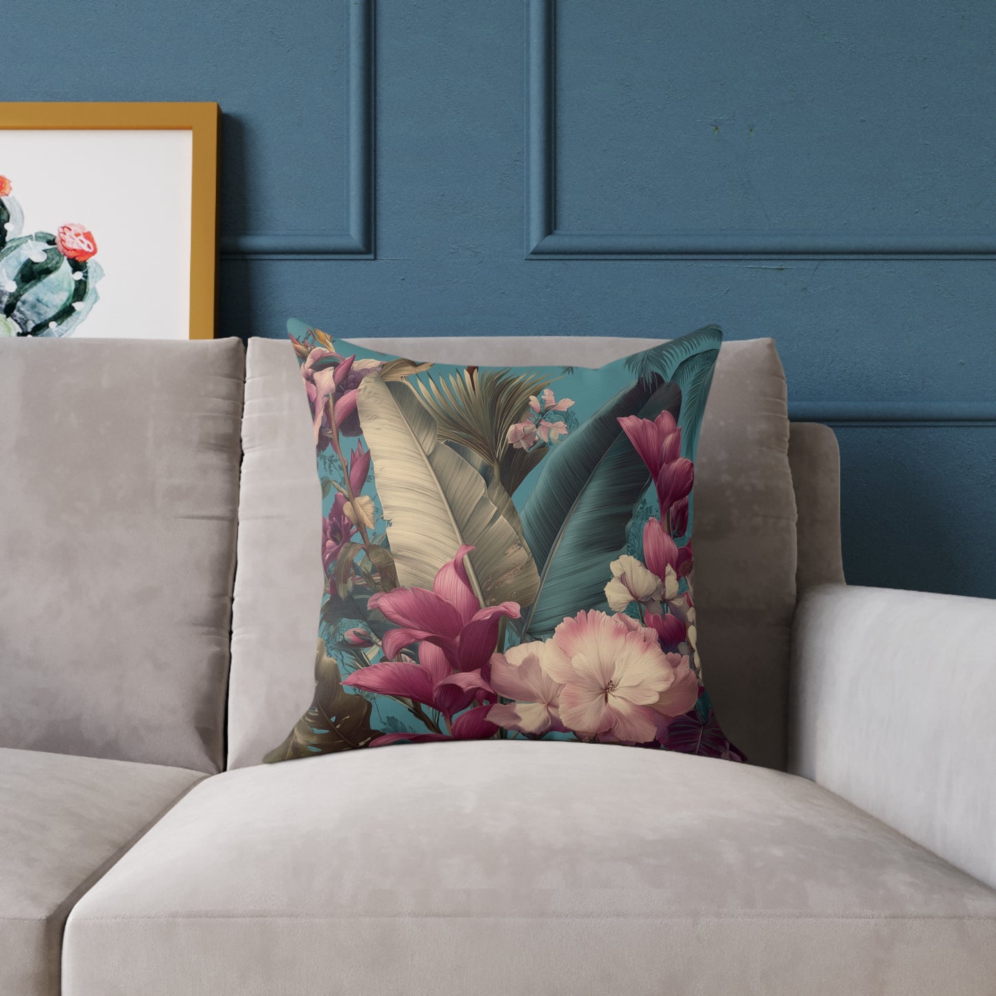 Jade Bloom Reverie - Square Poly Canvas Pillow