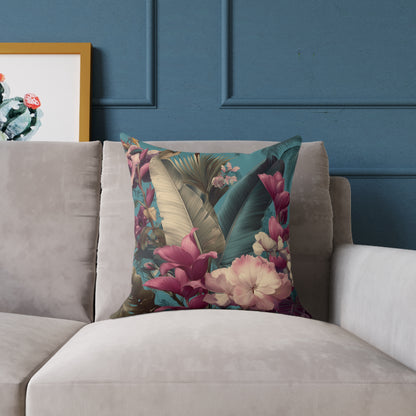 Jade Bloom Reverie - Square Poly Canvas Pillow