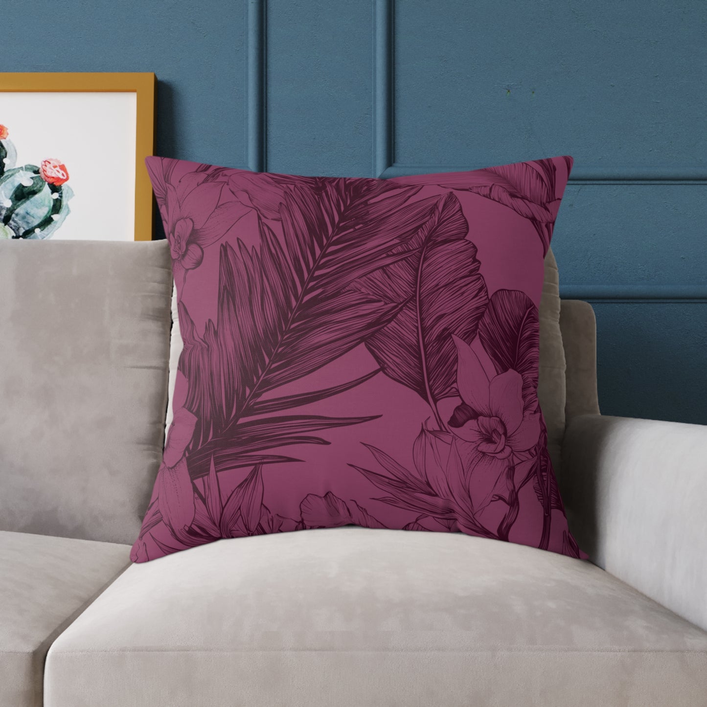 Mulberry Jungle Sketch - Square Poly Canvas Pillow