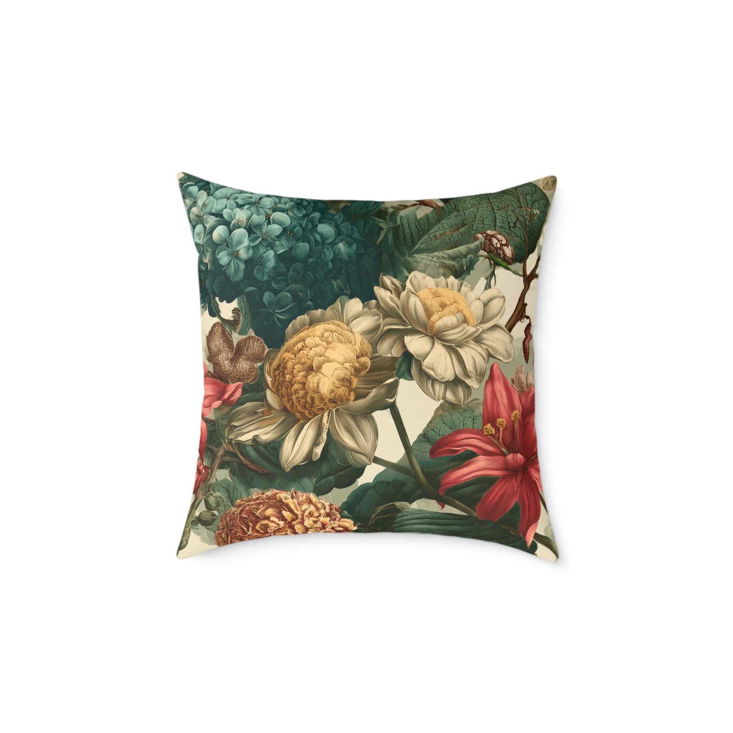 Heritage Garden Bloom - Square Poly Canvas Pillow