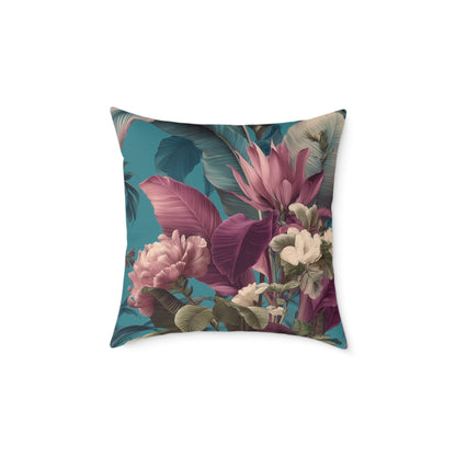 Teal Tropic Bloom - Square Poly Canvas Pillow