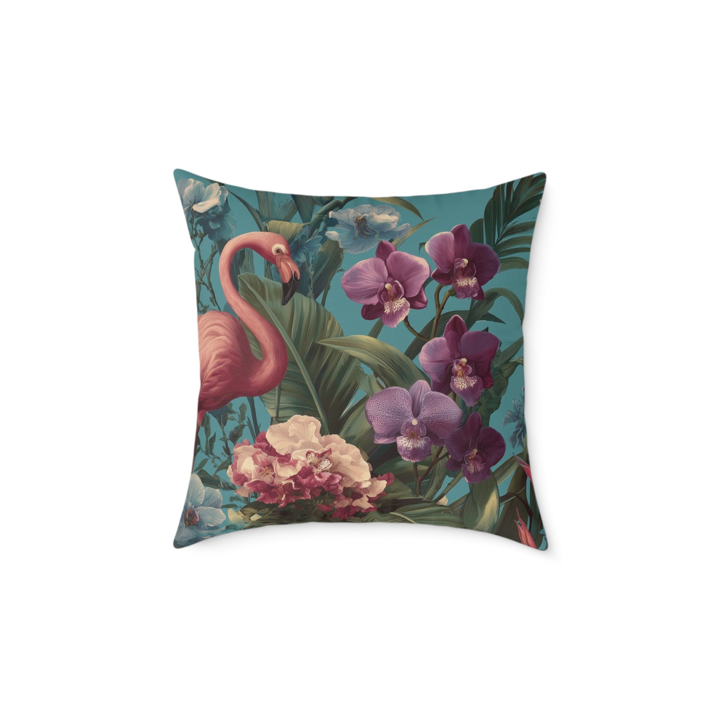 Tropic Orchid Flamingo - Square Poly Canvas Pillow
