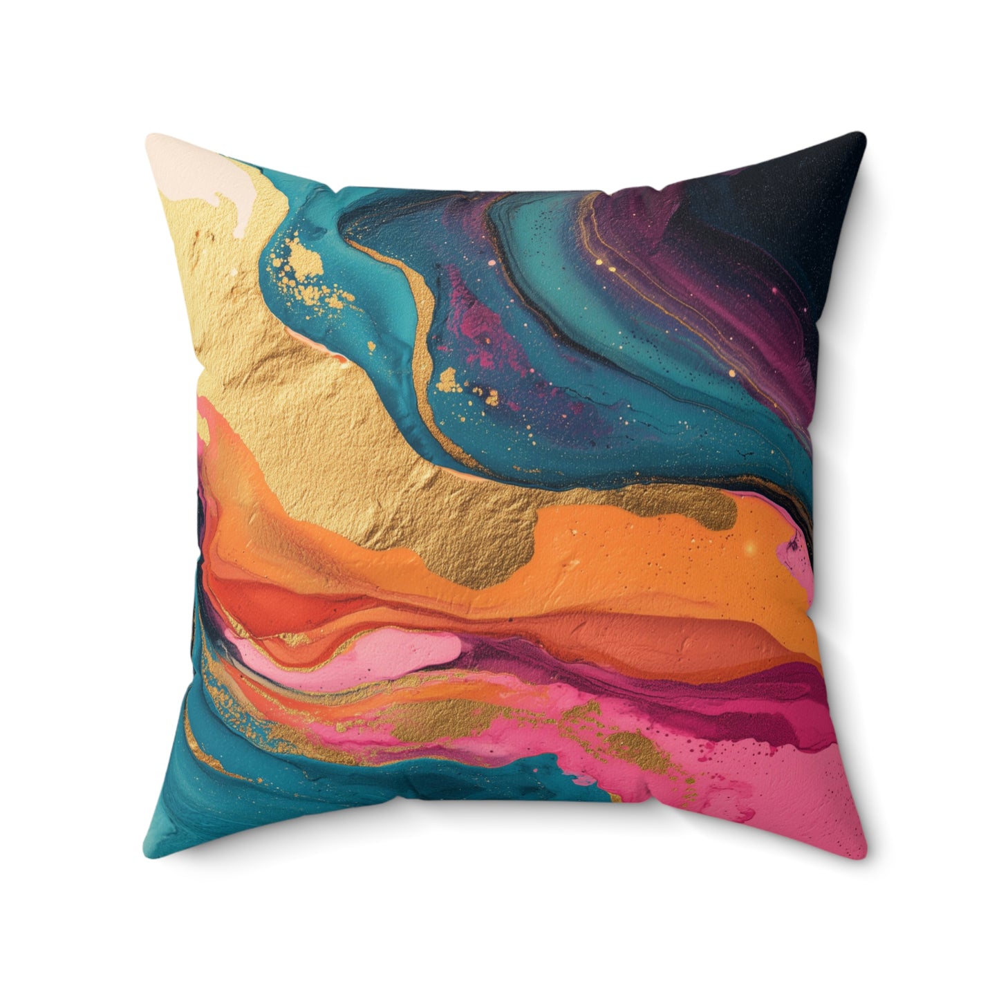 Molten Coral Swirl - Faux Suede Square Pillow