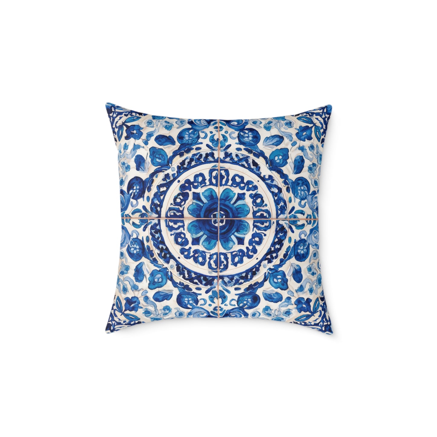 Blue Majolica Medallion - Square Poly Canvas Pillow