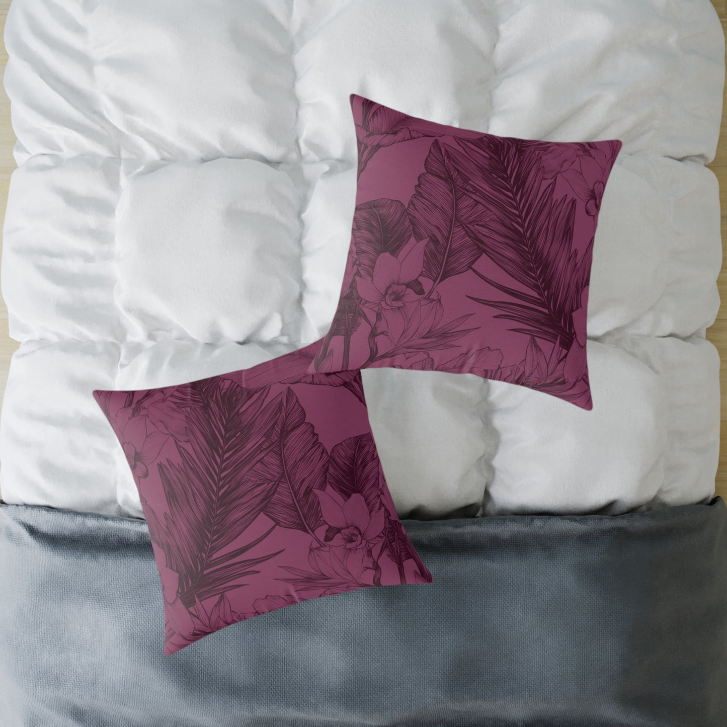 Mulberry Jungle Sketch - Square Poly Canvas Pillow