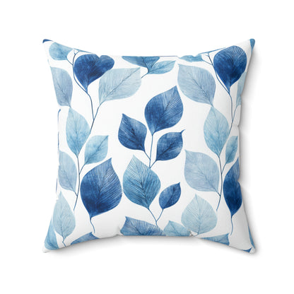 Indigo Frost Leaves - Spun Polyester Square Pillow