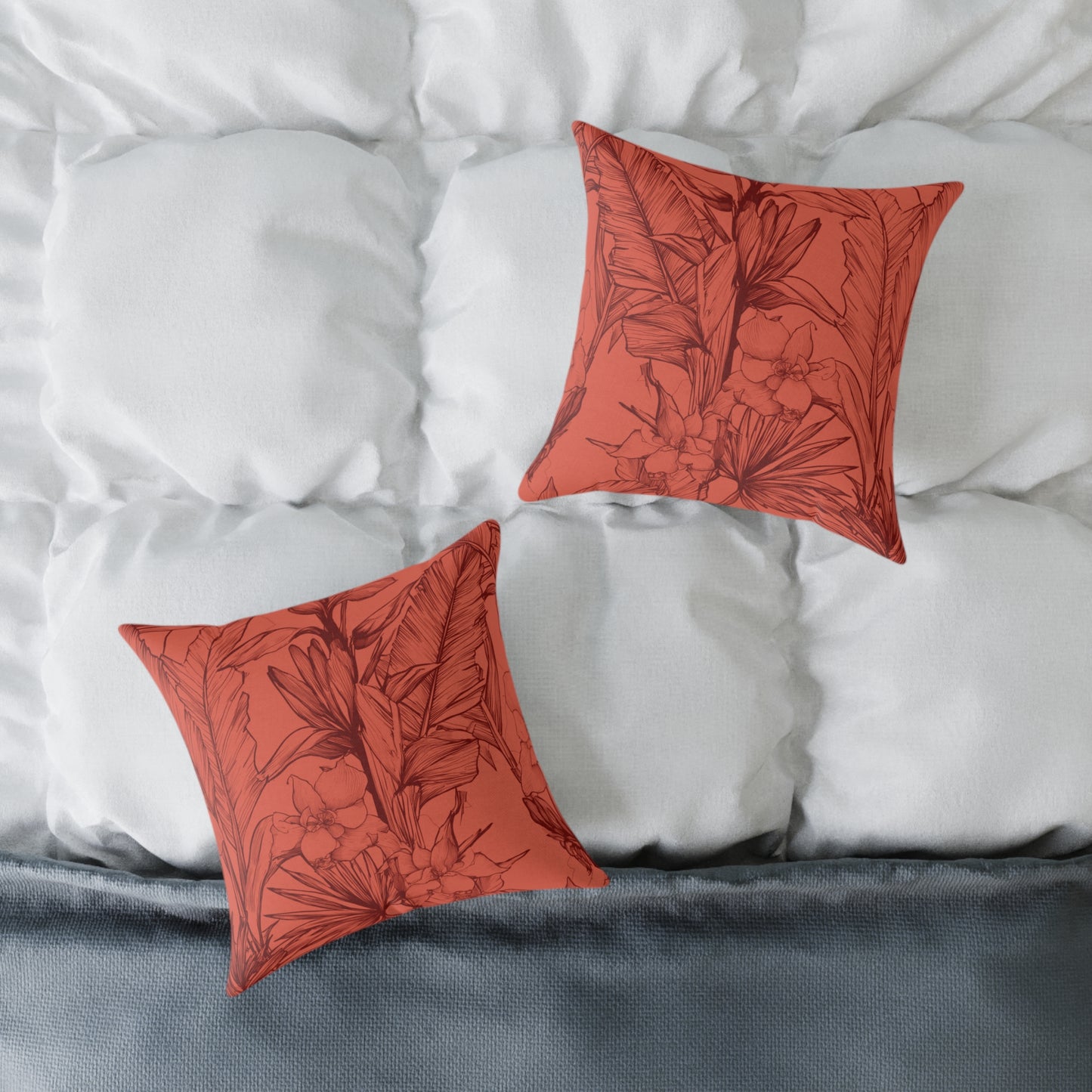 Terracotta Jungle Sketch - Square Poly Canvas Pillow