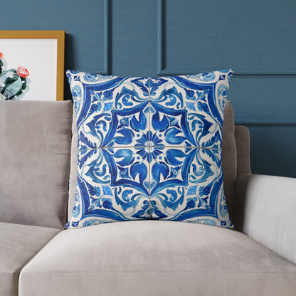 Blue Tile Haven - Square Poly Canvas Pillow